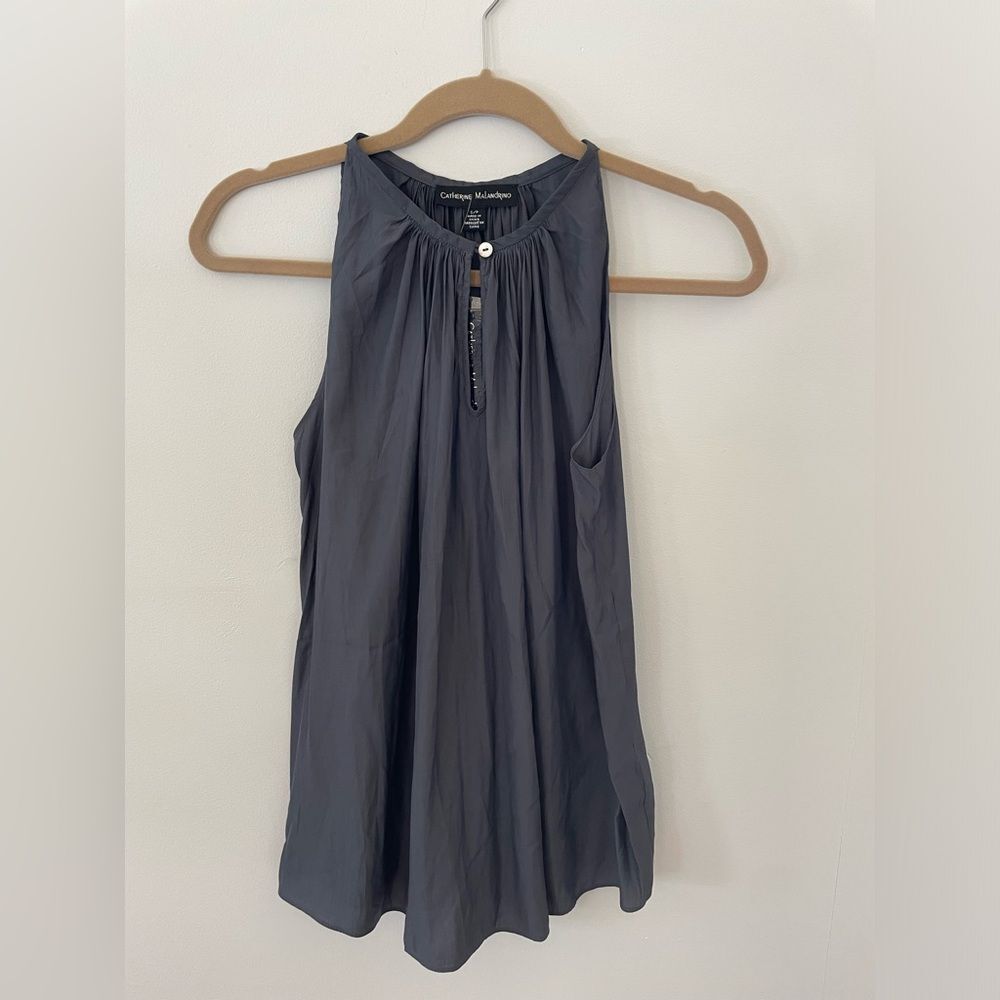 Catherine Malandrino Top Women Small/P gray Tank Blouse Pleated Flowy Loose